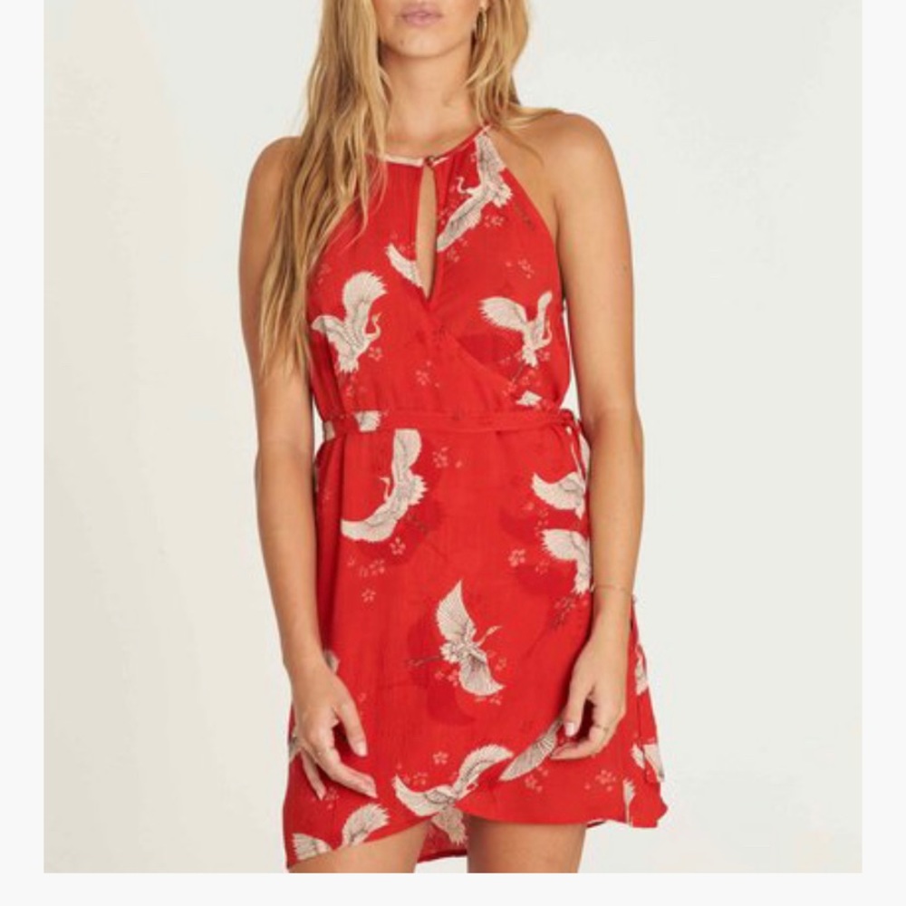 Billabong Red/Orange Halter Wrap Dress